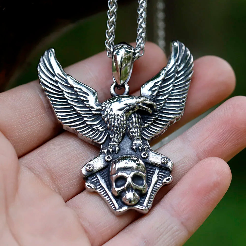 2022 NEW Men's 316L stainless steel Eagle Skull bird Head 3D Pendant Necklace Animal for teens jewelry Gift free shipping