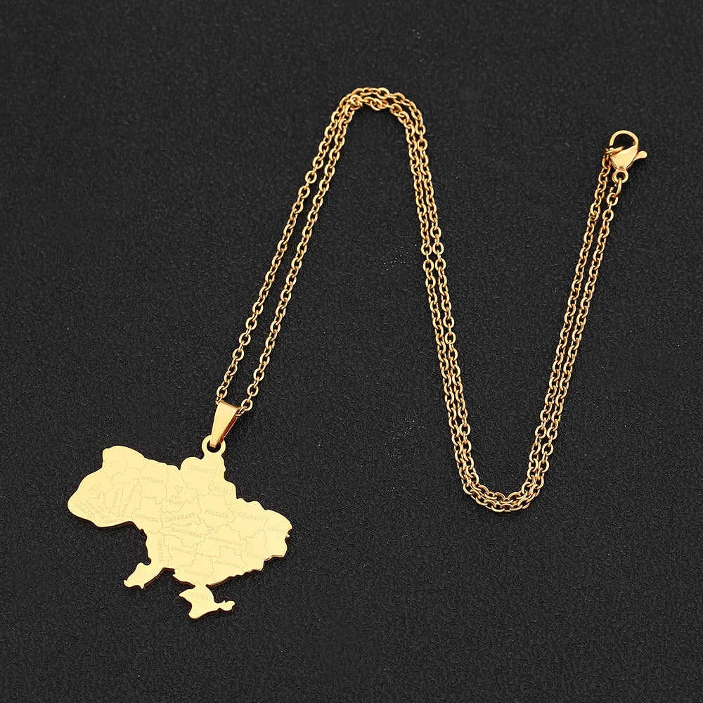2024 new fashion stainless just Ukraine map with city pendant necklace temperament everything collarbone chain birthday annivers
