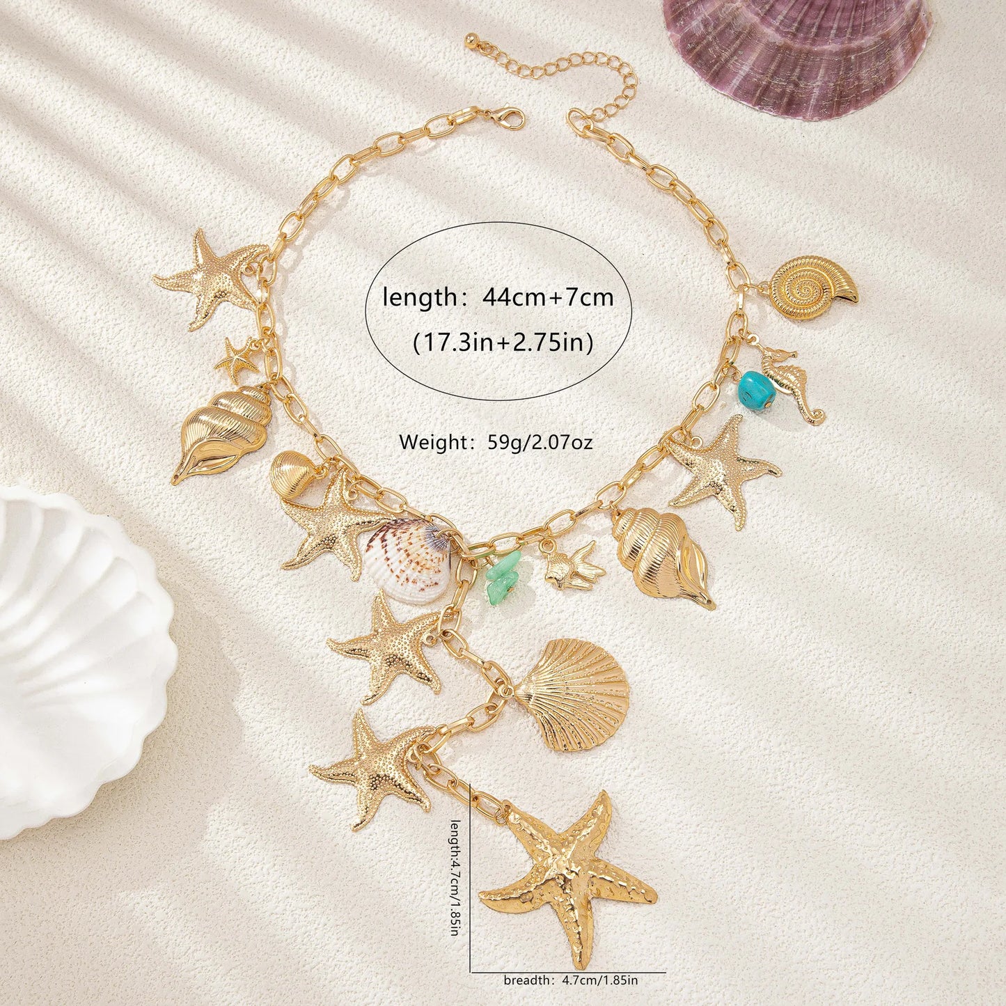 Starfish shell small fish Y necklace for women girls holiday party gift geometric fashion jewelry AN022