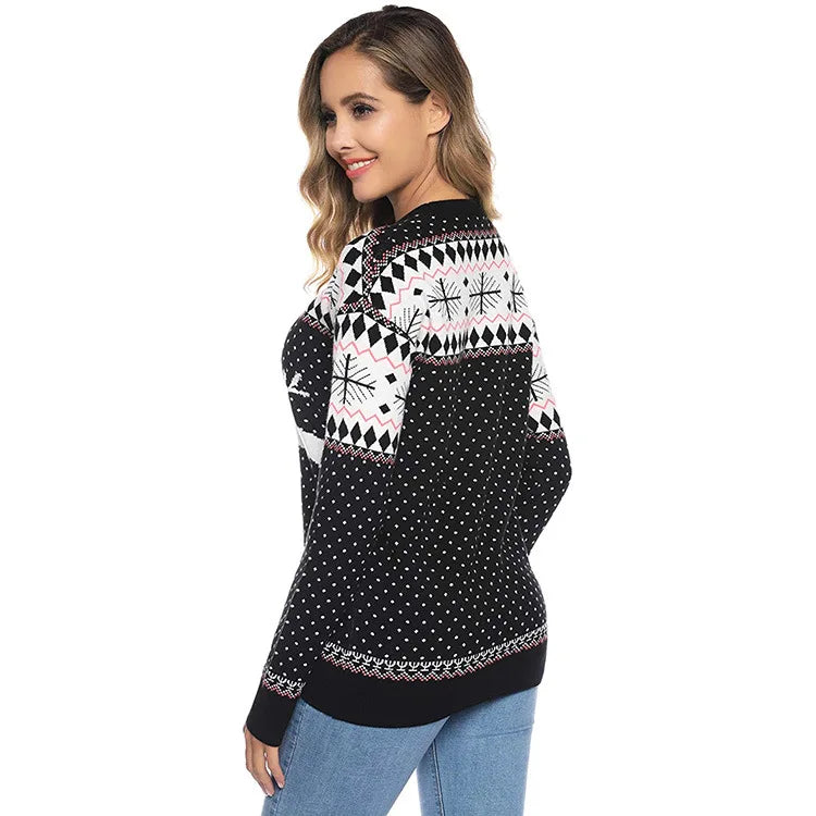 2025 New Christmas Matching Sweaters for Women Men Couples Knitwear Jacquard Elk Print Jumpers Full Sleeve Warm Soft Pullovers