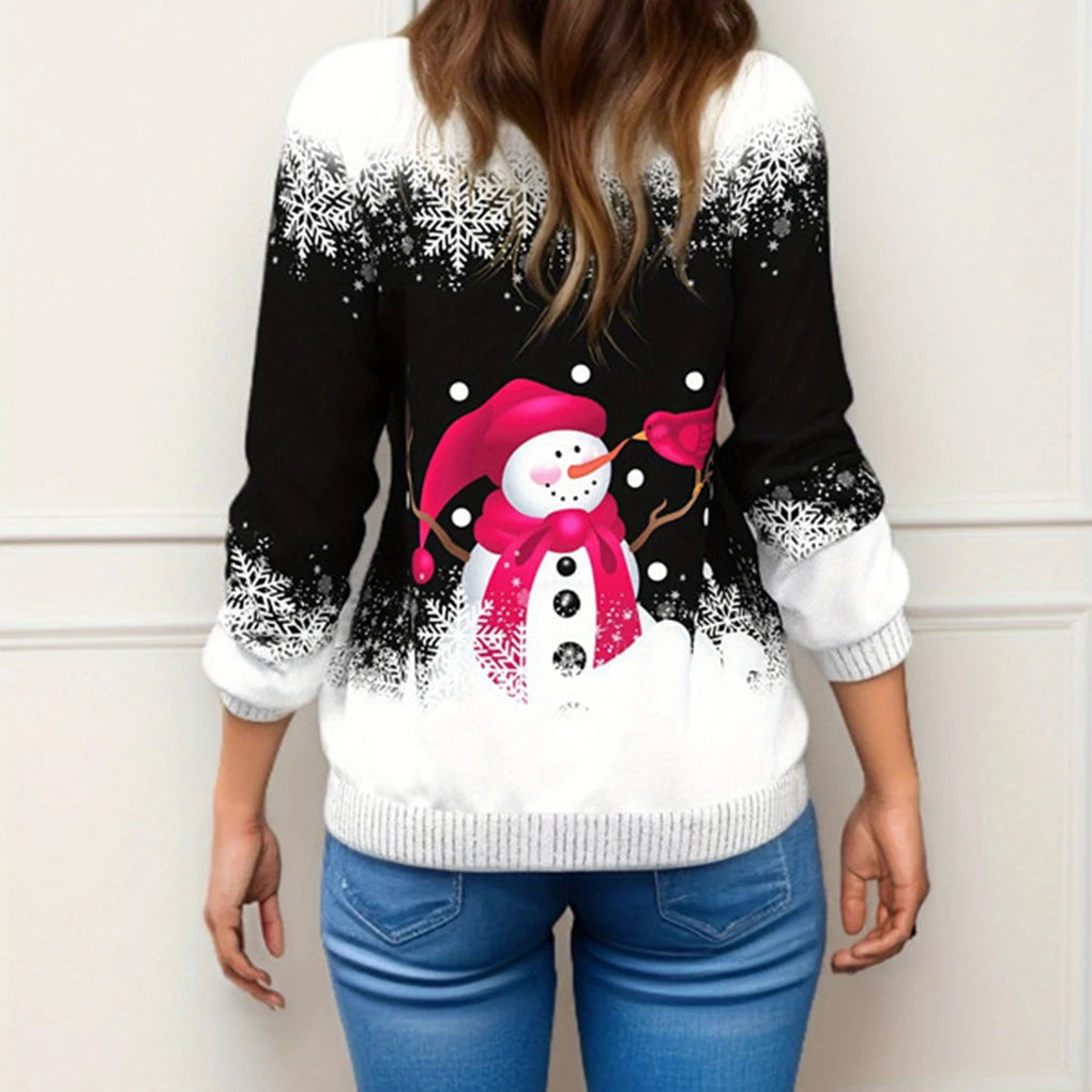 2024 Christmas Series Women’s Autumn and Winter Casual Fashion Printed Long Sleeve Round Neck Pullover Large Size Sweatshirt
