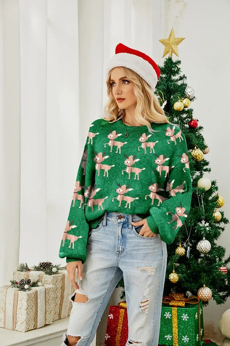 ZEKYE Christmas Sweater Woman Women's Clothing Winter Women's Sweater Women's Dress Long Sleeve Red Sweater Pull Y2k Pullover
