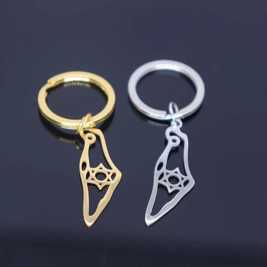 2024 New fashion stainless steel Israel map flower pendant Keychain temperament everything key chain men's and women's accessori