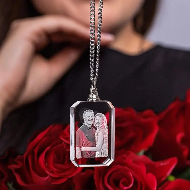 3D Crystal Photo Custom Necklace Rectangle,Customized Gift for Father,Men,Women,Him,Her,Personalized Gifts With Your Own Photo