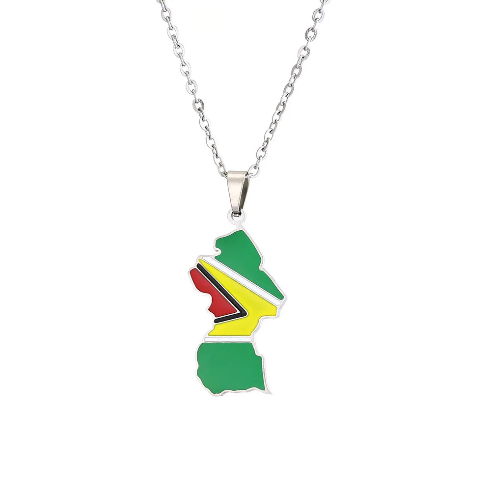 2024 new fashion stainless steel French Guiana map flag pendant necklace temperament everything collarbone chain birthday annive