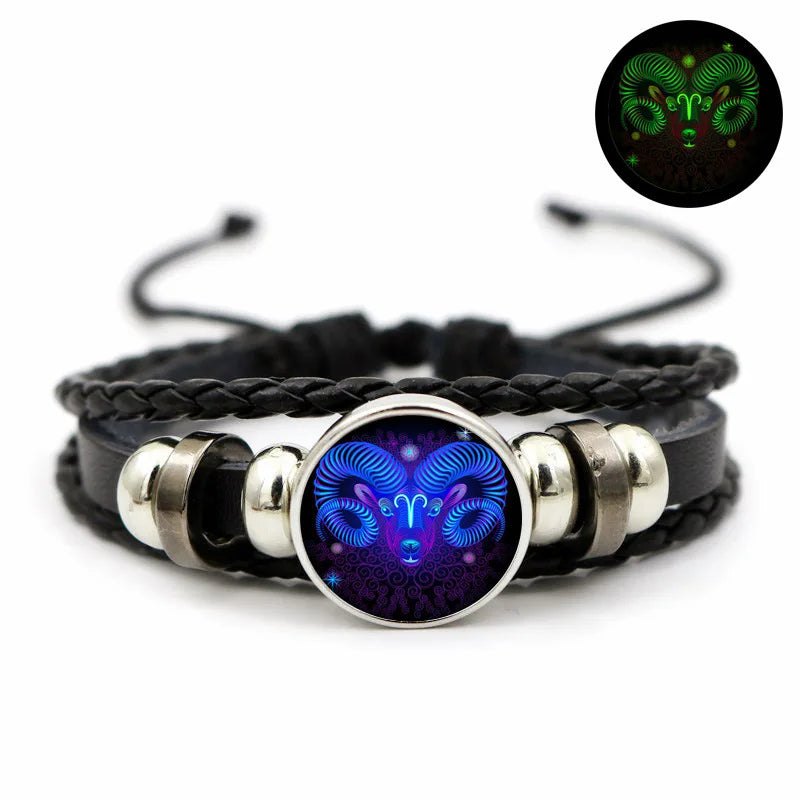 Twelve constellations bracelet female luminous retro leather bracelet male student Korean style fashion simple luminous bracelet