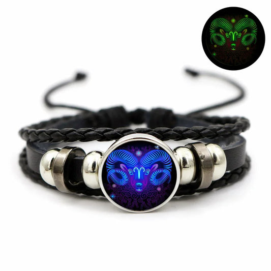 Twelve constellations bracelet female luminous retro leather bracelet male student Korean style fashion simple luminous bracelet