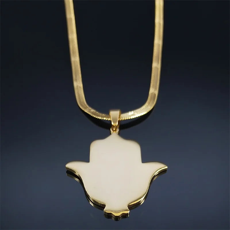 Hamsa Hand Stainless Steel Necklace Gold Color Amulet Hand of Fatima Necklaces Islamic Religious Arabic Jewelry mano de fatima