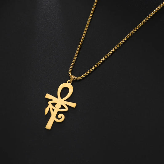 2024 New fashion Egyptian cross The Eye of Horus pendant necklace temperament everything with stainless steel collarbone chain a