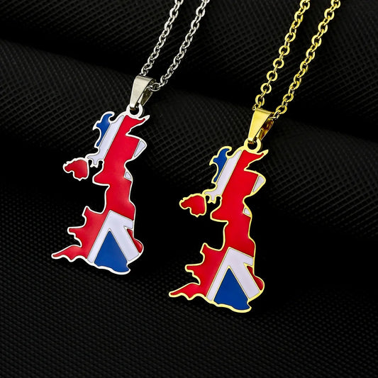 2024 New fashion stainless steel United Kingdom of Great Britain and Northern Ireland map Necklace for women and men couples Eth