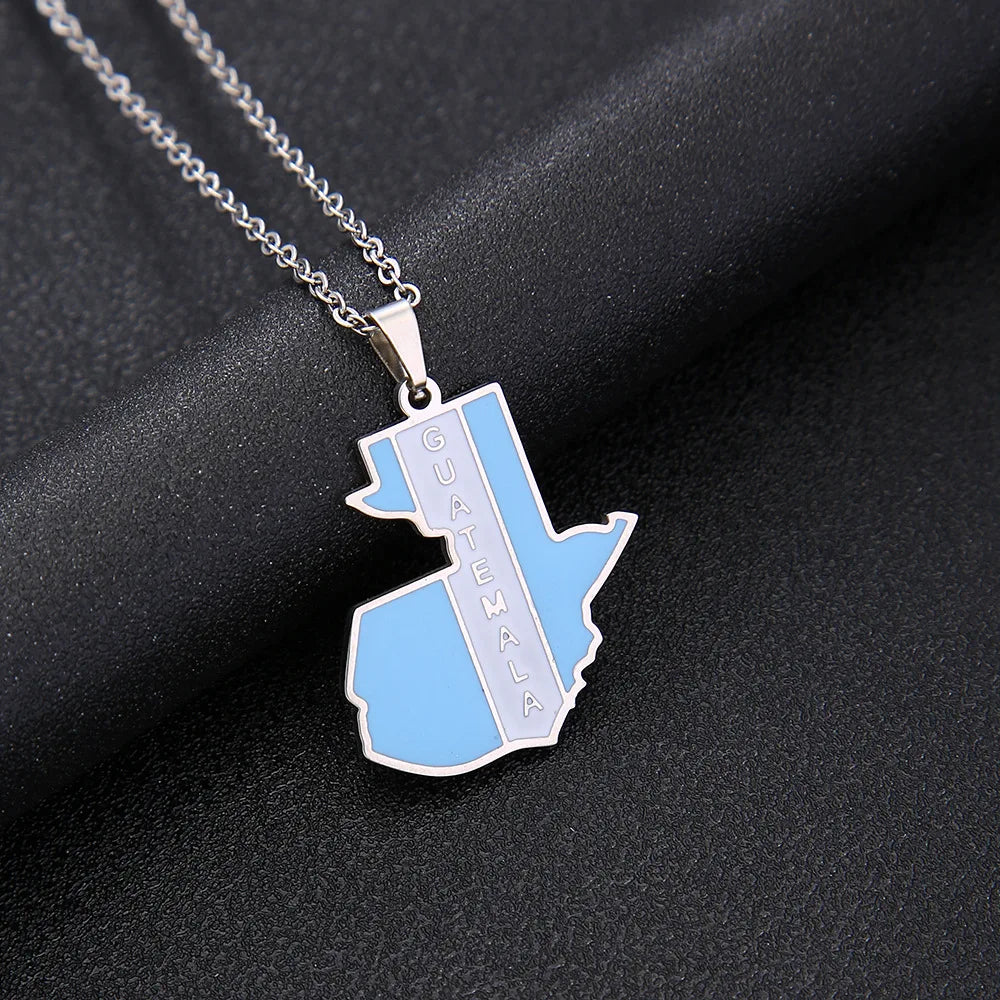 2024 New fashion stainless steel retro dripping Guatemala map necklace for women and men couples ethnic style accessories collar
