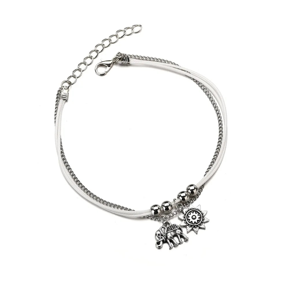 Vintage Star Elephant Bracelet For Women Boho Pendent Double Layer Anklet Bohemian Foot Jewelry Gift Drop Shipping