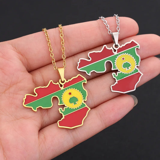 2024 New fashion stainless steel Oromia map necklace for men and women geometric titanium steel pendant ethnic style clavicle ch