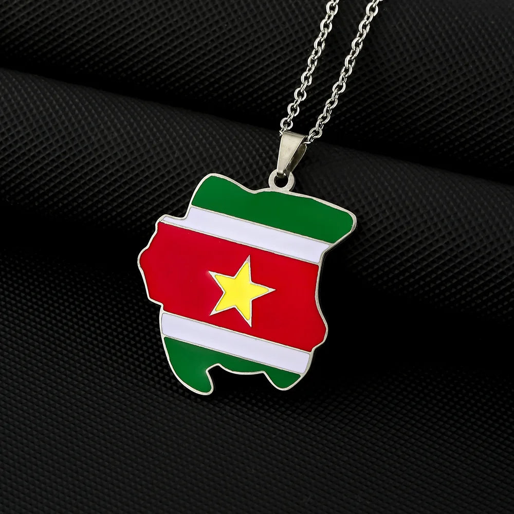 2024 New fashion stainless steel Republic of Suriname map flag necklace for women and men couples ethnic style accessories colla