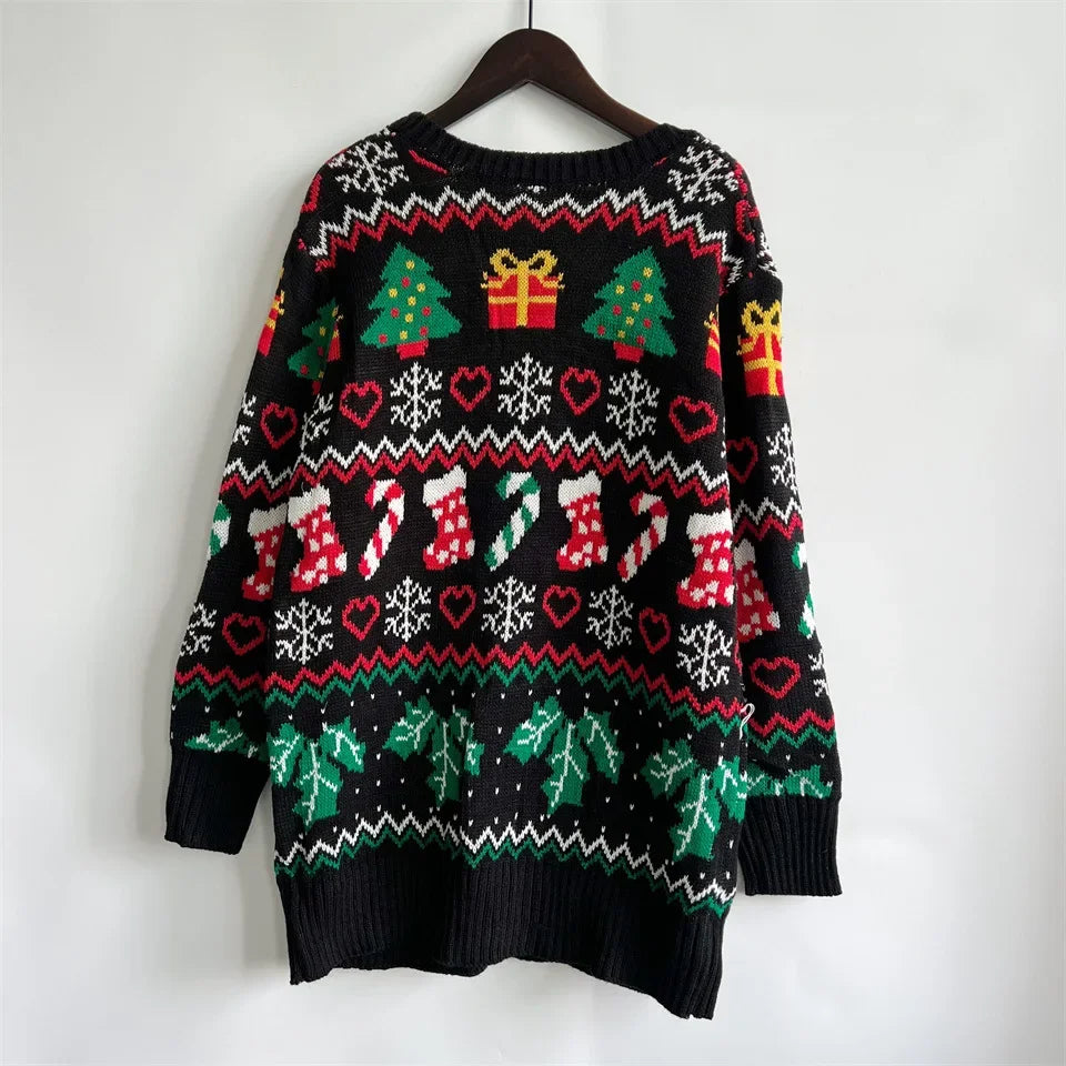 2023 Cross-border Amazon Autumn/winter New Single-breasted V-neck Christmas Theme Knit Sweater Cardigan New Year