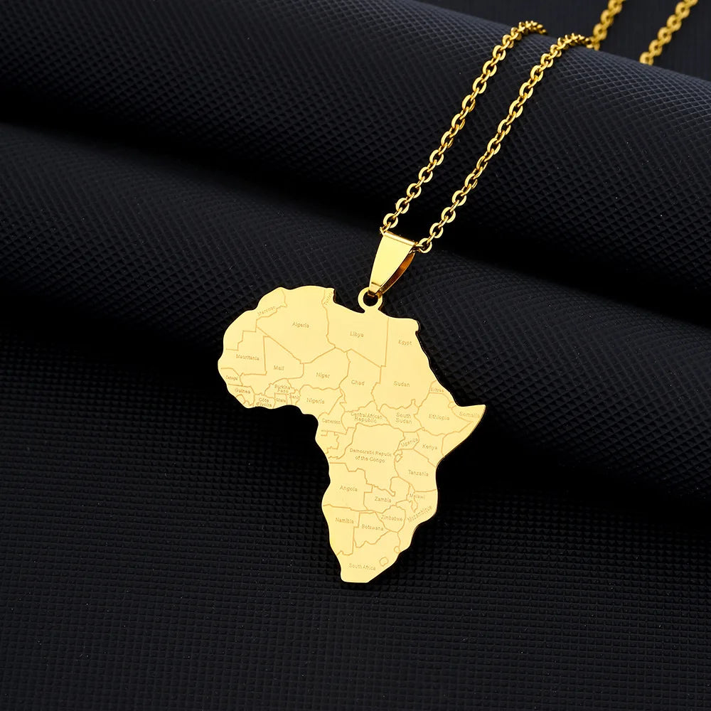 Titanium Steel Glossy Africa Nigeria Ghana Somalia Famous Ethnic Style Africa Map Country Names Pendant Necklace
