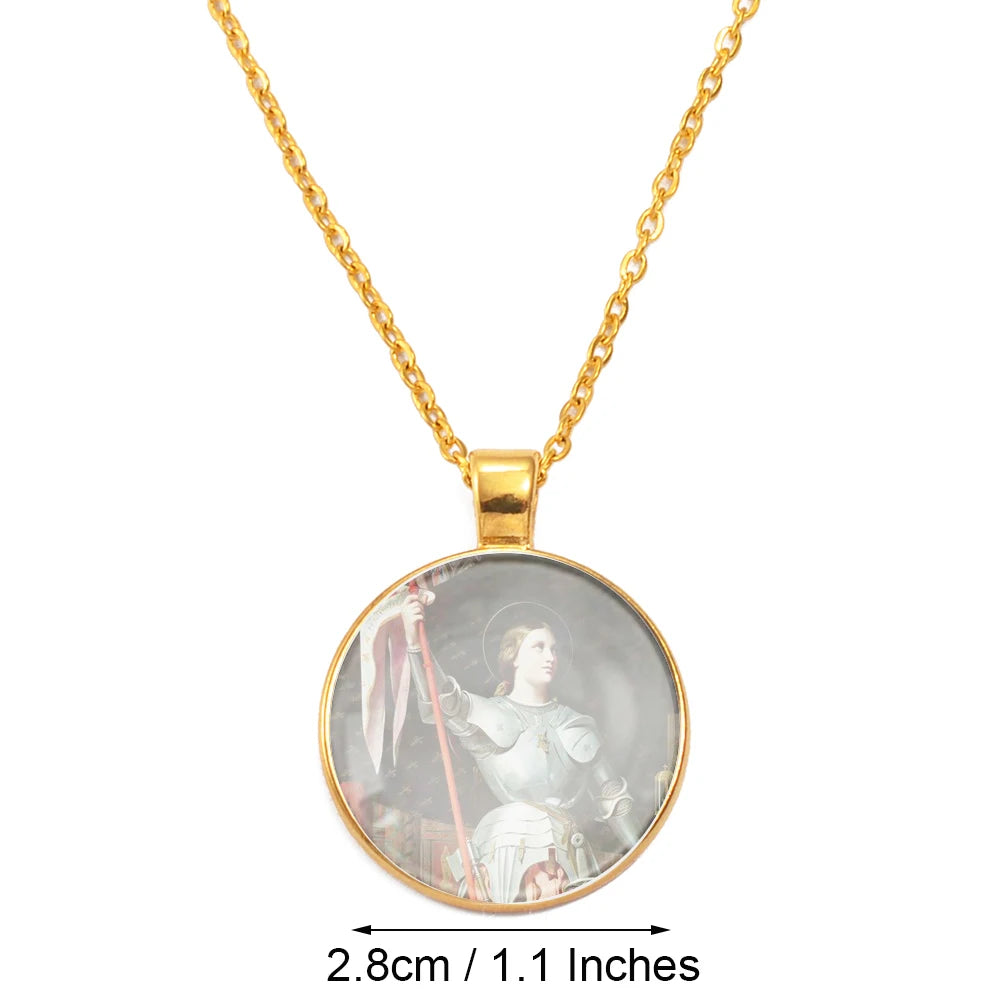Anniyo Saint Joan of Arc,Patron Saint of France Glass Pendant Necklaces Women Men Jewelry,Maid of Orléans-Jeanne d'Arc #D0040