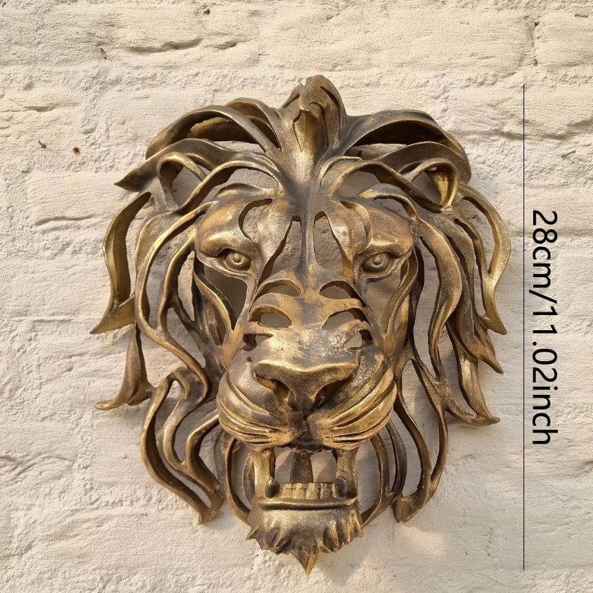 28cm Large Lion Head Wall Mounted Art Sculpture Gold Resin Lion Head Art Wall Luxury Decor  Bedroom Decoration