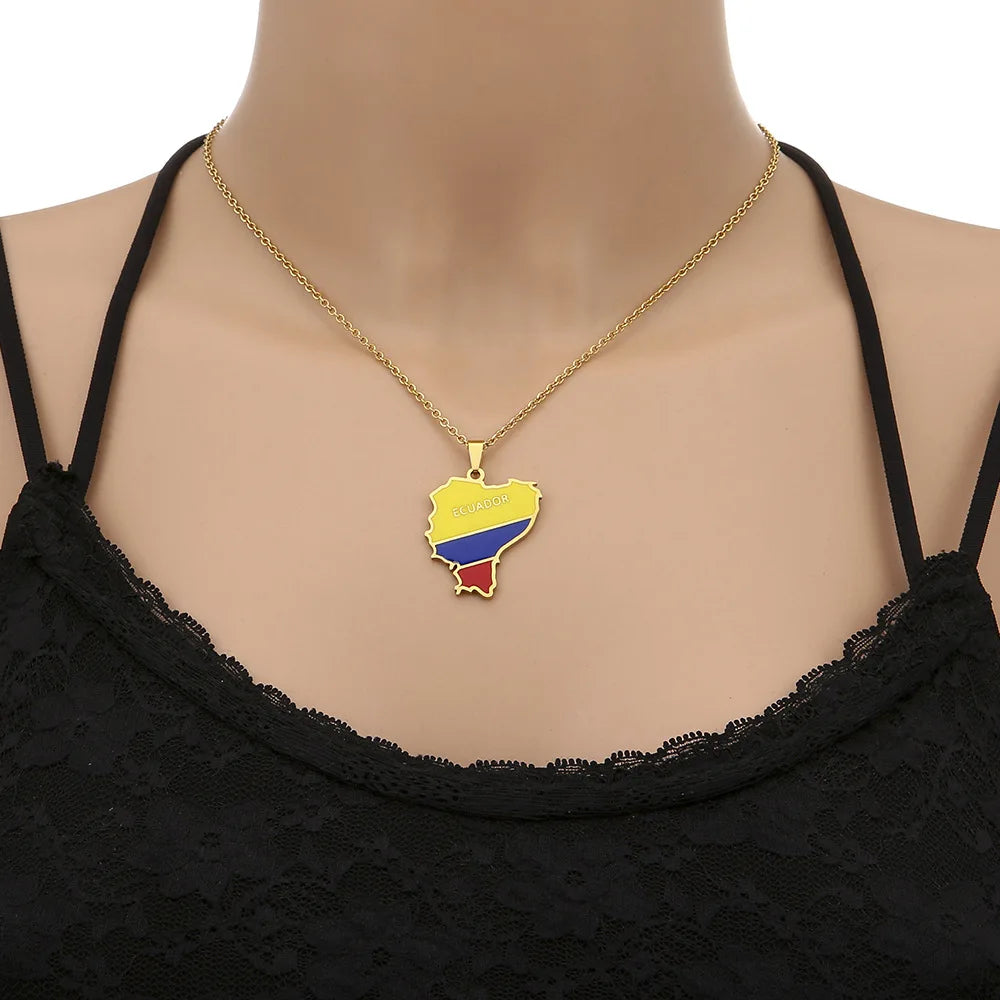 2024 New fashion stainless steel Ecuador map necklace for men and women geometric ethnic style collarbone chain anniversary smal