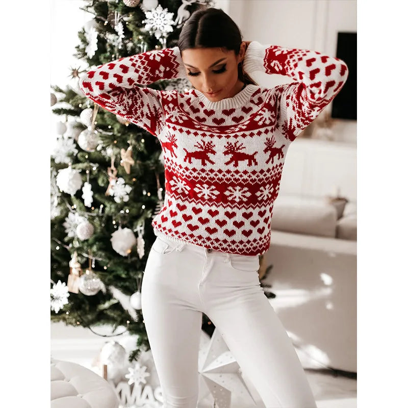 Winter 2025 Women's Christmas Sweater Soft Cute Xmas Look Knitwear Long Sleeve O Neck Jumpers Top Streetwear Y2K Style Pullovers