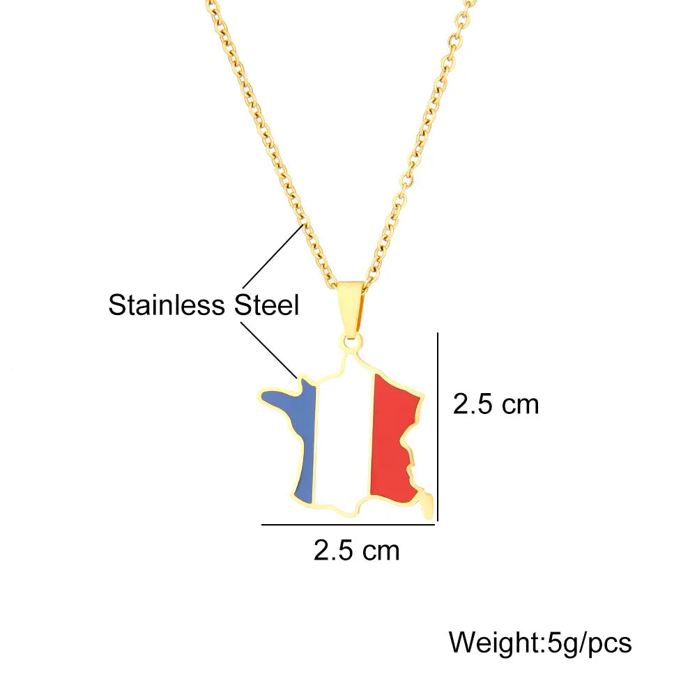 2024 new fashion stainless steel French map necklace for women and men couples ethnic style accessory collarbone chain anniversa
