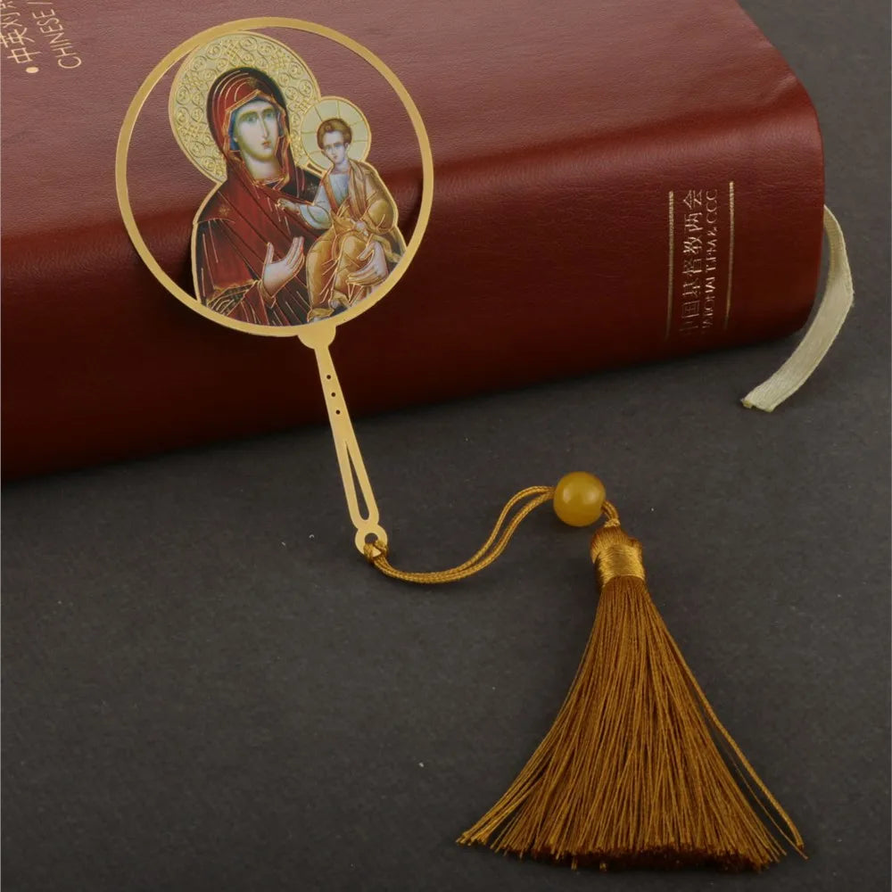 Christian Holy Family Bookmarks Hollow Copper Jesus Christ The Teacher Tassel Bookmark Accessories for Reader Birthday Gift