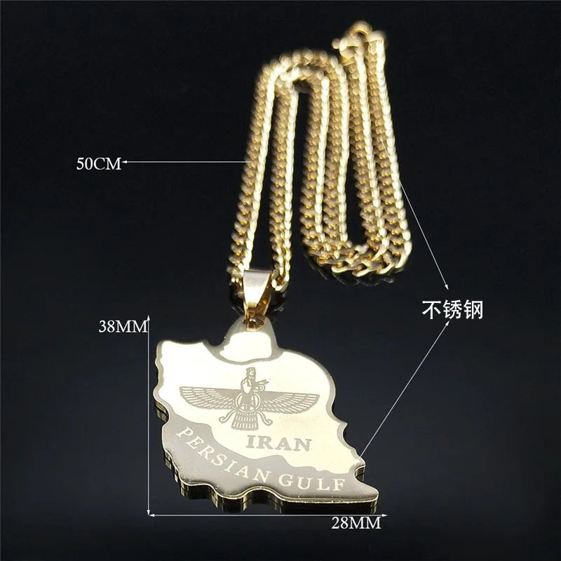 2024 New fashion stainless steel Iran map Ahura necklace Zoroastrian Iran cut Persian Empire collarbone chain accessories access