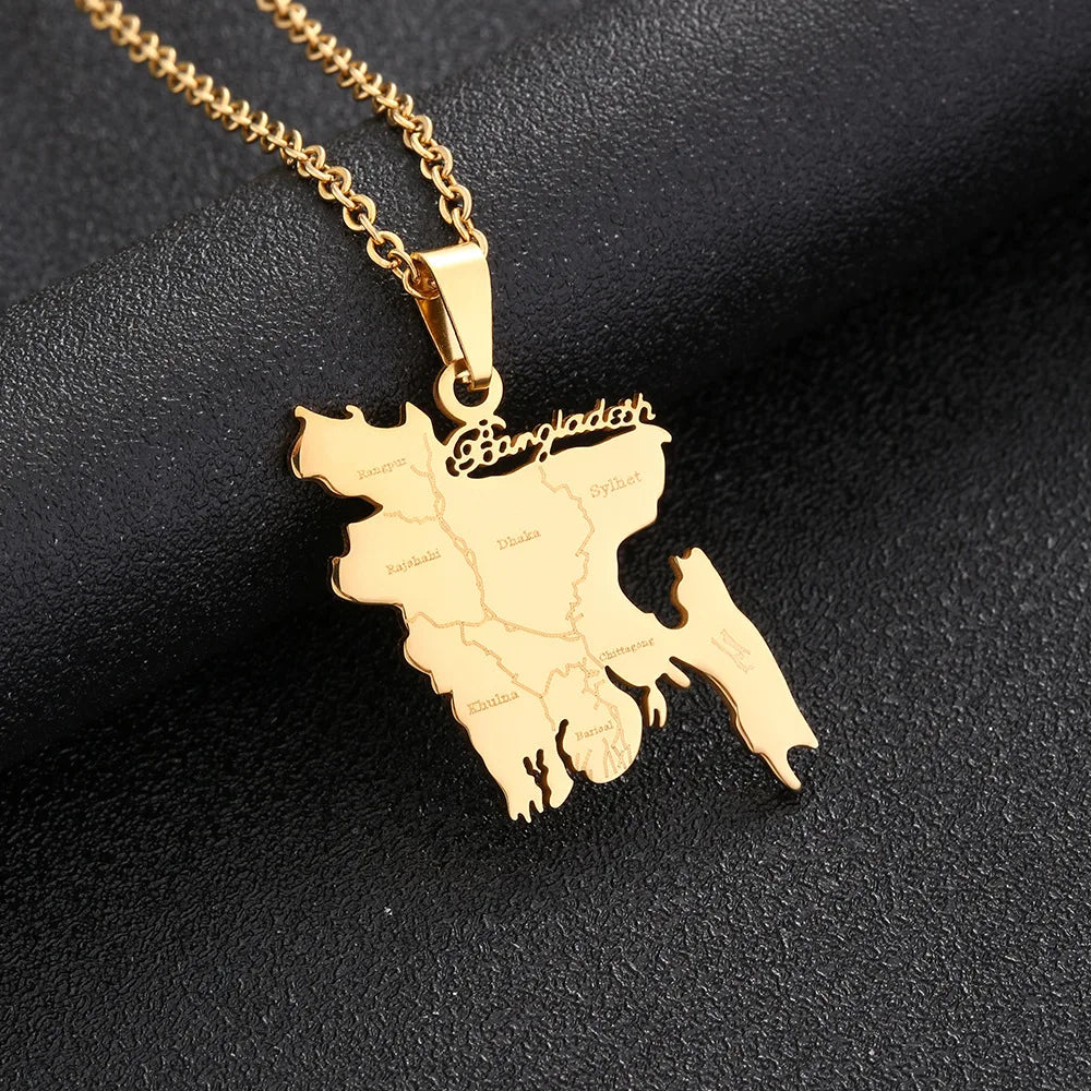2024 New fashion stainless steel O Bengal map necklace for men and women geometric titanium steel pendant national style clavicl