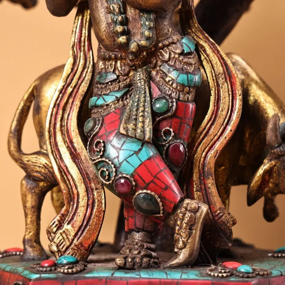 13 inch bronze gold inlay Gem Indian Buddhism Visnu Krishna gods deities statue