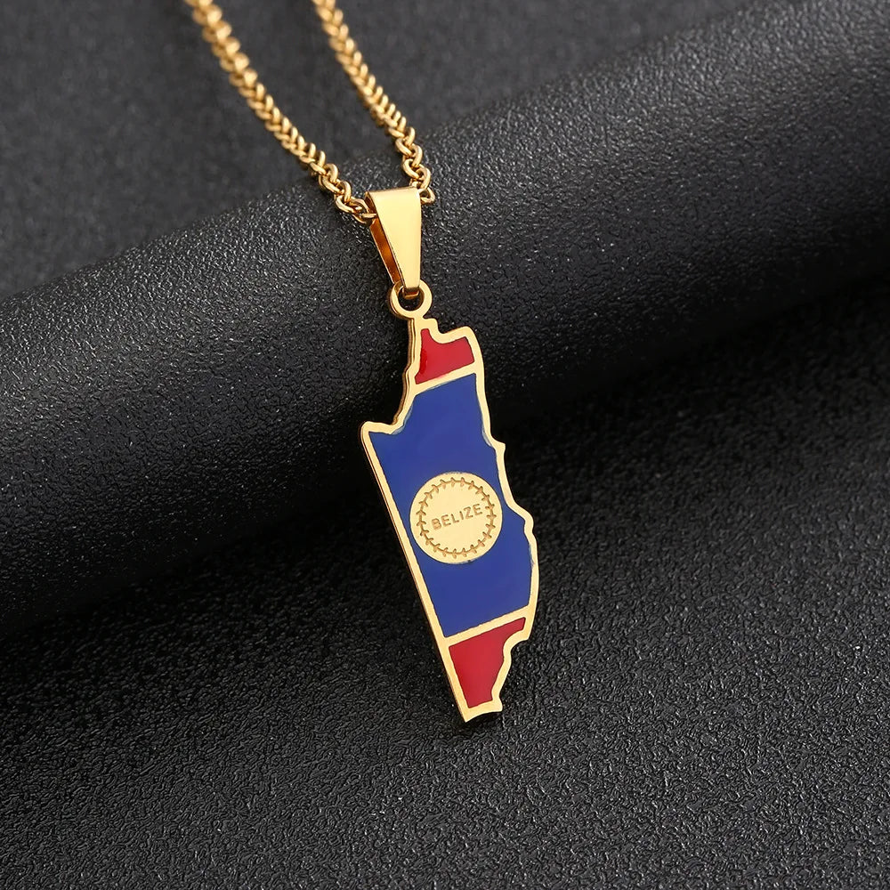 2024 new fashion stainless steel Belize map pendant necklace temperament everything collarbone chain birthday anniversary gift