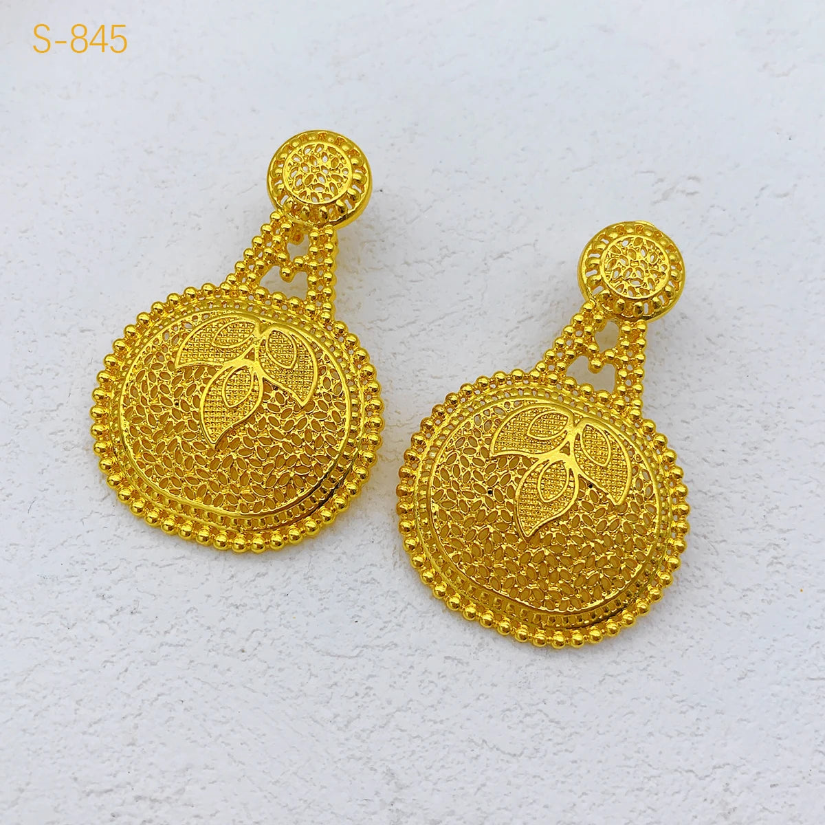 Luxury Indian Dubai Irregular Necklace And Earrings Jewelry Sets For Women Ethiopian Bridal 24k Gold Color Set Wedding