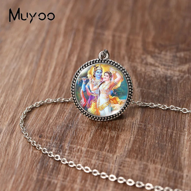 2023 New Arrival Fashion Painting India Shiva Ganesha Hindu God Glass Dome Antique Pendant Handmade Jewelry Vintage Necklaces