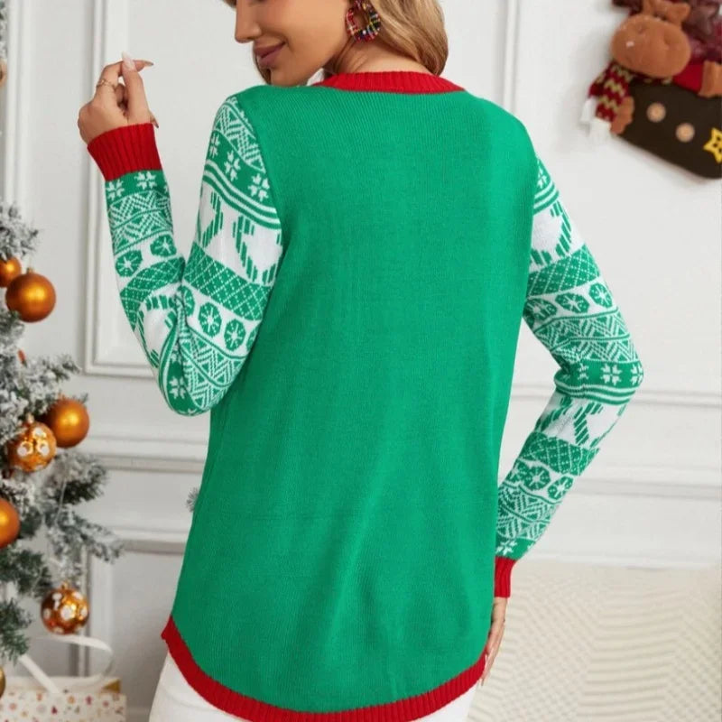 Y2k Style Women's Christmas Sweaters 3d Cartoon Cat Knitted Jumper Full Sleeve O Neck Soft Loose Knitwear Xmas Look Pullover Top