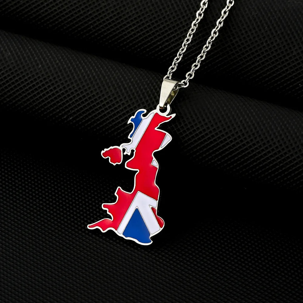 2024 New fashion stainless steel United Kingdom of Great Britain and Northern Ireland map Necklace for women and men couples Eth