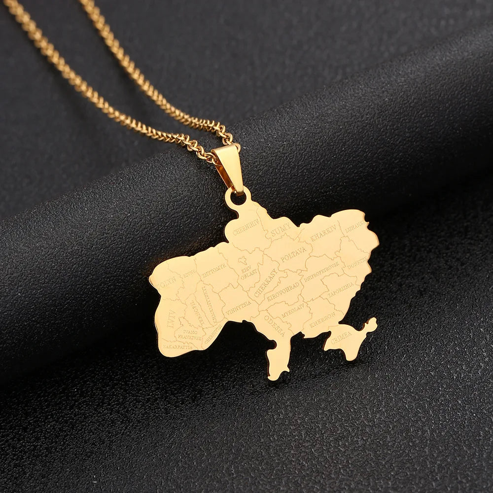 2024 new fashion stainless just Ukraine map with city pendant necklace temperament everything collarbone chain birthday annivers