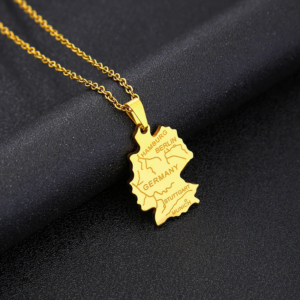 2024 new fashion stainless steel German map necklace for men and women geometric national style collarbone chain anniversary sma