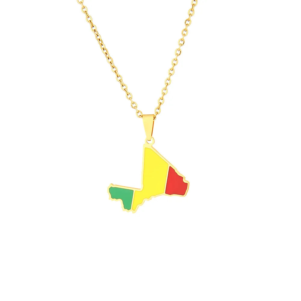 2024 new fashion stainless steel Mali map necklace for men and women geometric ethnic style collarbone chain anniversary small g