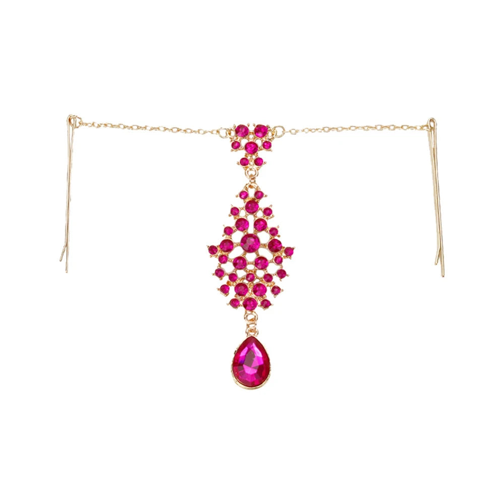 2024 Trend Big Crystal Pendant Forehead Chain Hairpin Hair Accessories Women's Ethnic Tiara Headpiece Tikka Indian Head Jewelry