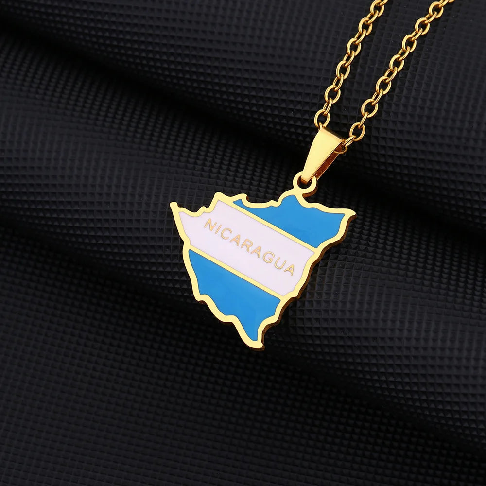 2024 new fashion stainless just Nicaragua map flag pendant necklace temperament everything collarbone chain birthday anniversary