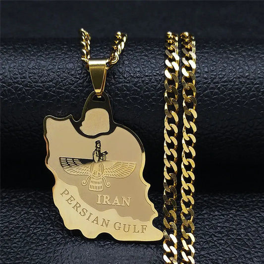 2024 New fashion stainless steel Iran map Ahura necklace Zoroastrian Iran cut Persian Empire collarbone chain accessories access
