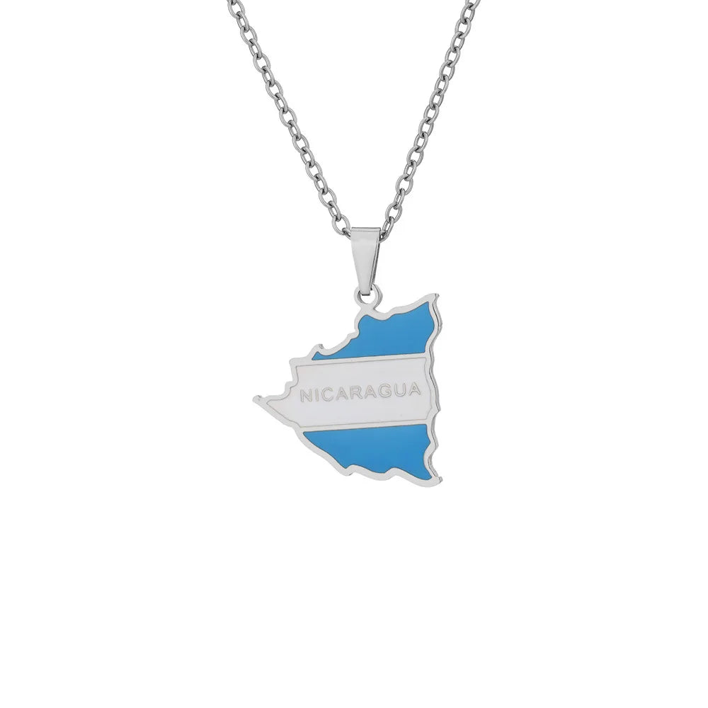 2024 new fashion stainless just Nicaragua map flag pendant necklace temperament everything collarbone chain birthday anniversary
