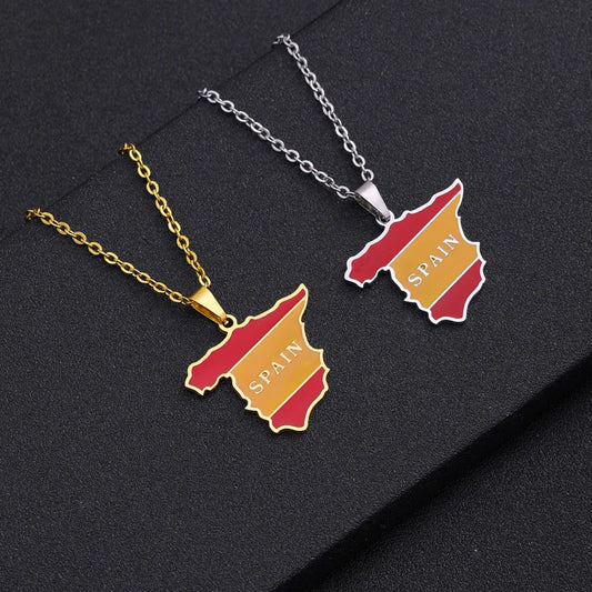 2024 new fashion stainless just Spanish map pendant necklace temperament everything collarbone chain birthday anniversary gift
