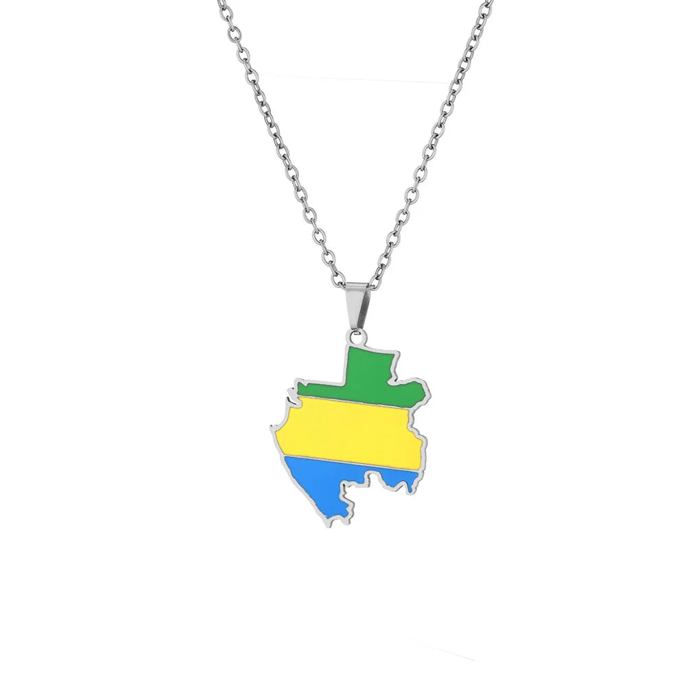 2024 new fashion stainless Gabon map flag pendant necklace temperament everything collarbone chain birthday anniversary gift