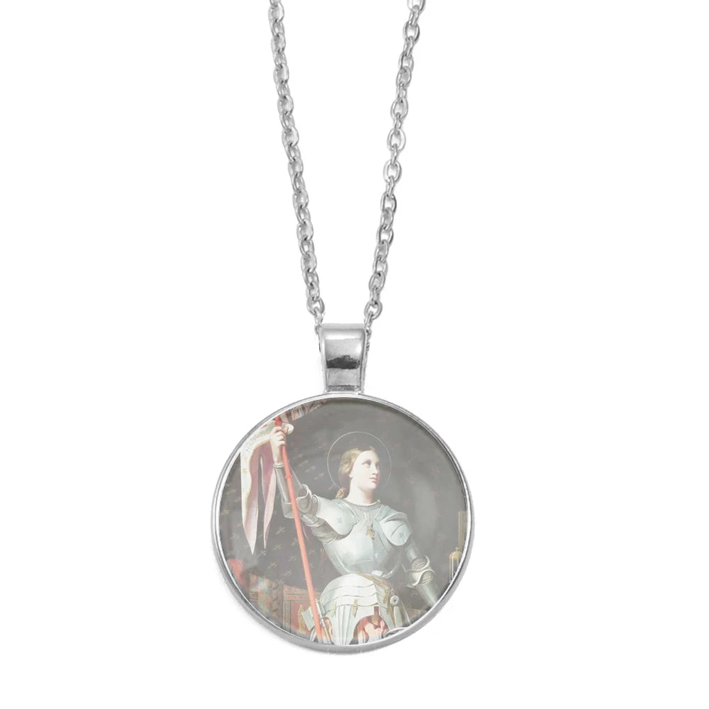 Anniyo Saint Joan of Arc,Patron Saint of France Glass Pendant Necklaces Women Men Jewelry,Maid of Orléans-Jeanne d'Arc #D0040