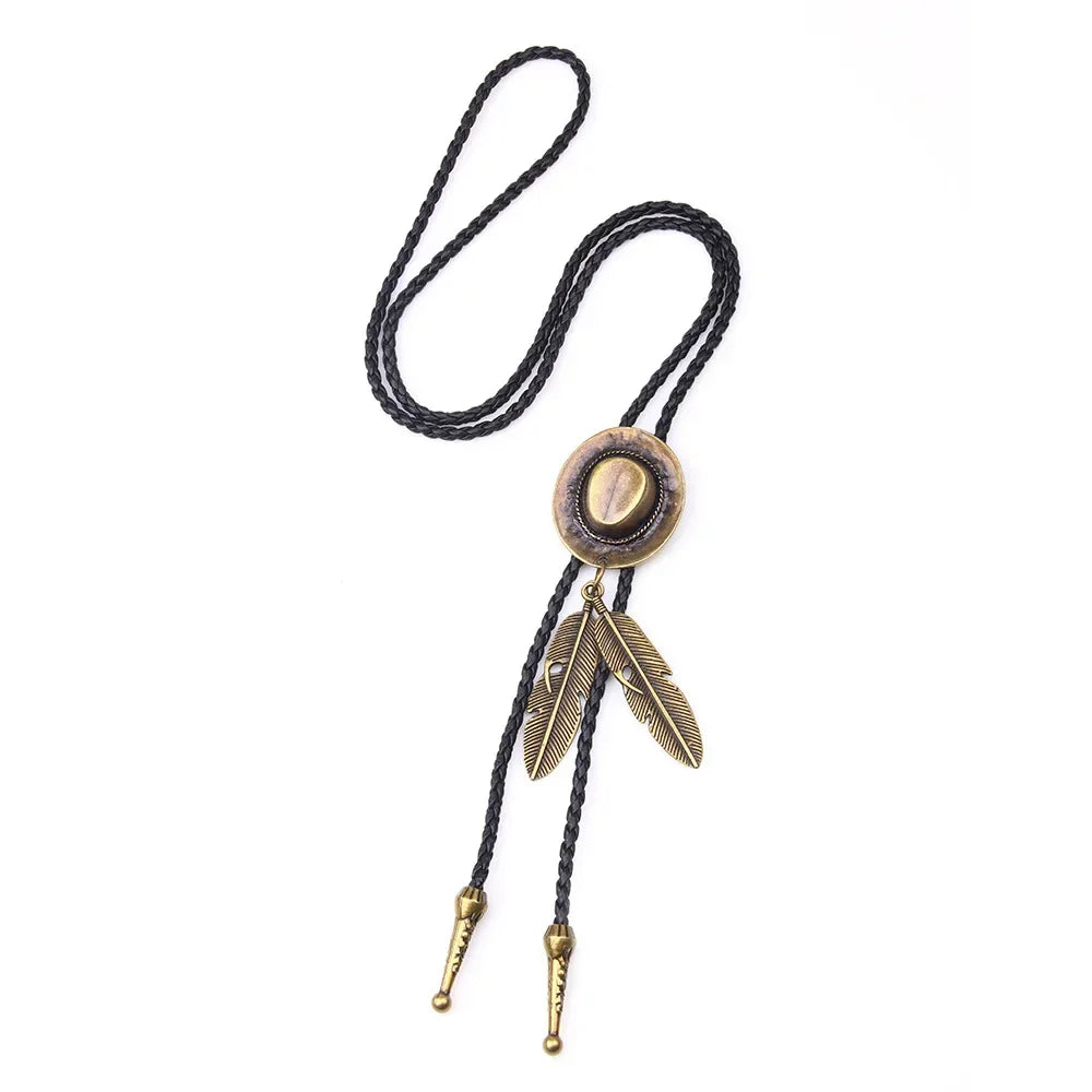 Vintage Cowboy Jazz Hat Alloy mens bolo tie Men Women Leather Rope Long Necklace Sweater Chain shirts Bolo Tie Men Accessories