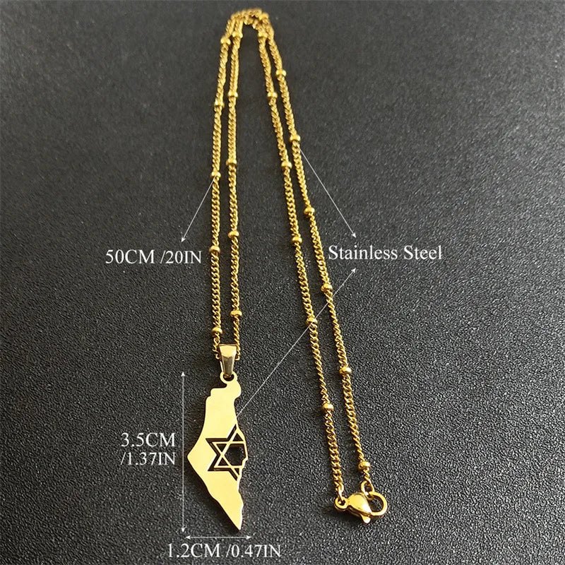 2024 New fashion Israel and Palestine map pendant necklace Stainless steel fashion personality pendant jewelry temperament 100 m