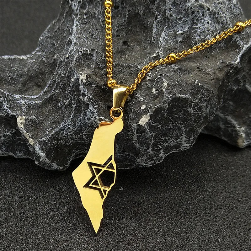 2024 New fashion Israel and Palestine map pendant necklace Stainless steel fashion personality pendant jewelry temperament 100 m
