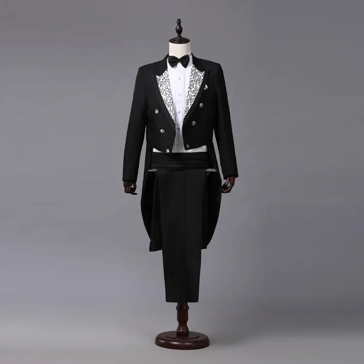2024  Bent Flower Red/black /white Men's Dress Tuxedo Set Two-pieces,magician's Stage Performance, Conductor's Blazer Jacket