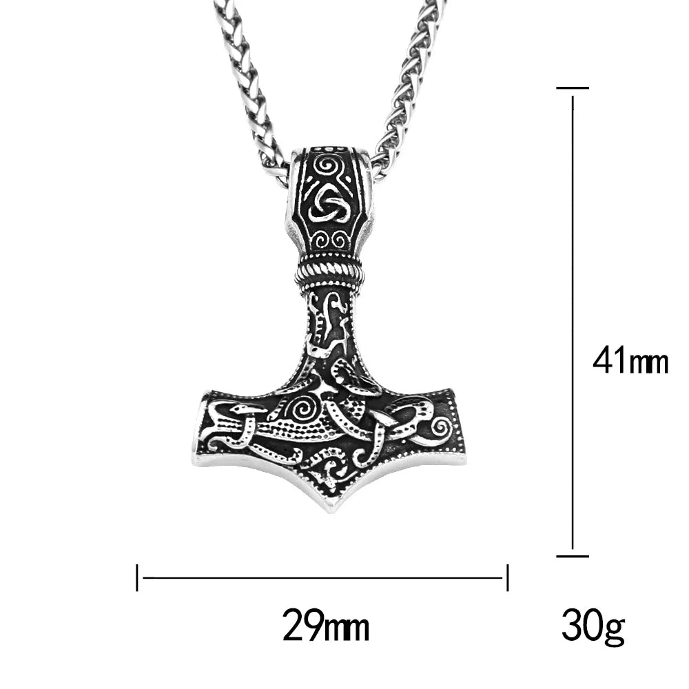 Viking Vintage Thor Hammer Necklace For Men Woman Stainless Steel Valknut Pendant Celtic Knot Amulet Jewelry Gift Dropshipping