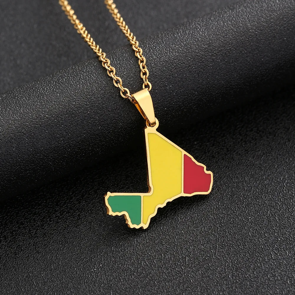 2024 new fashion stainless steel Mali map necklace for men and women geometric ethnic style collarbone chain anniversary small g
